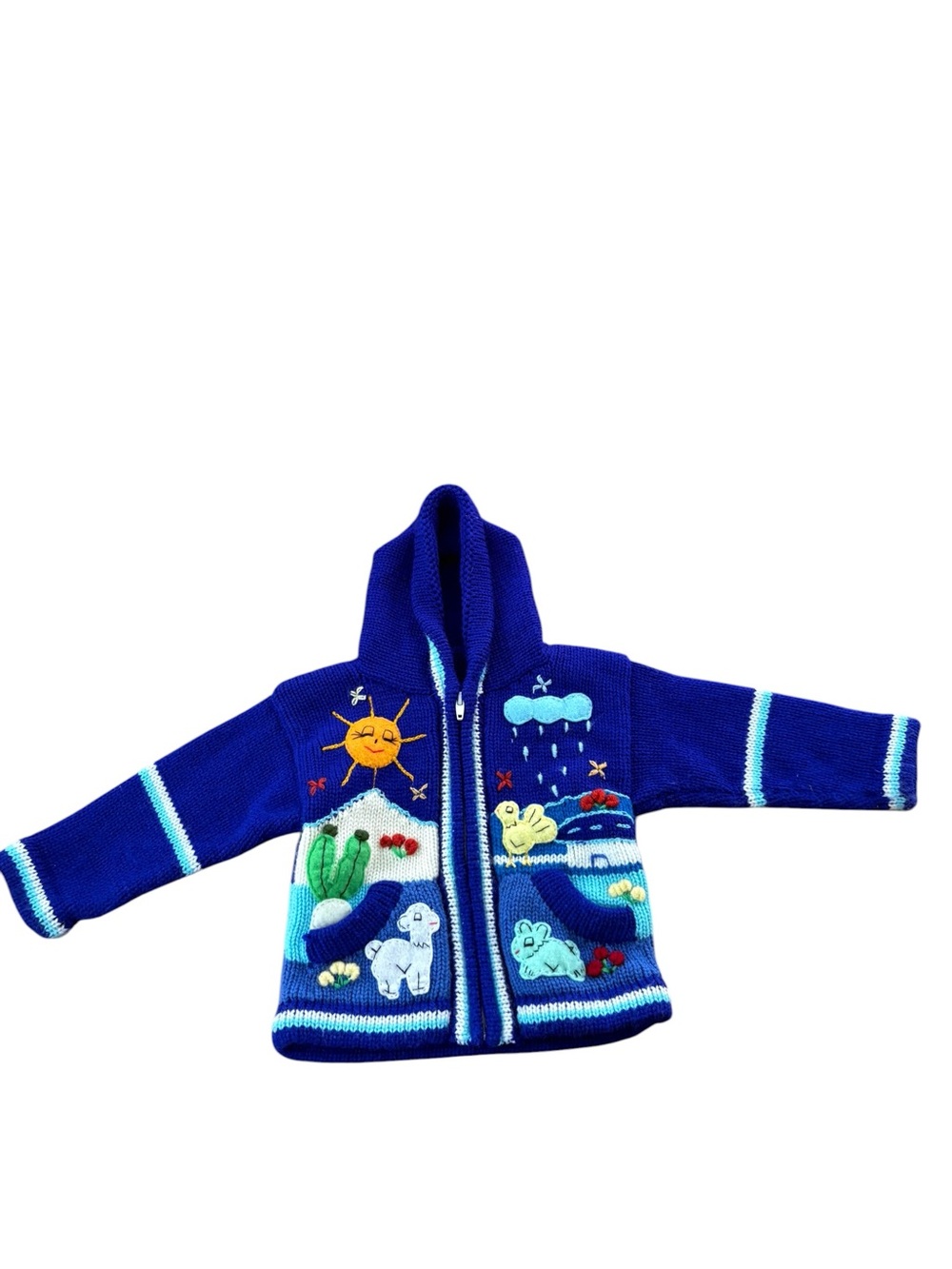 EUC Handmade Peruvian Arpillera Knit Hoodie Sweater - Approx. 12-18 mo